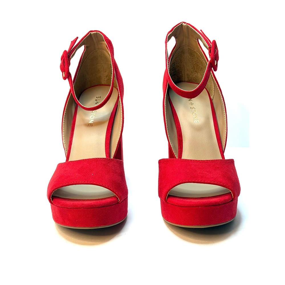 Sun + Stone Women's Reemaa Peep Toe Block Heel Platform Sandal Red Size 8.5M NWT
